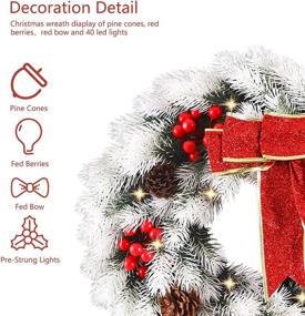 img 2 attached to 🎄 16-Inch Pre-lit Christmas Wreath with 40 LED Lights - Winter Decorations for Front Door, Window or Indoor Use