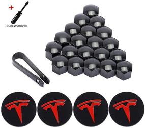 img 4 attached to 🔴 Red ROCCS Aero Wheel Cap Kit with Center Logo Emblem Modification Hub Cover, including Hub Nut Cap and Lug Nut Cover for Tesla Model 3 S X