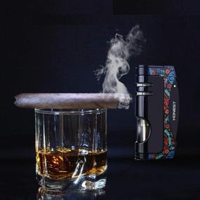img 1 attached to 🔥 GOLDNCONN Jet Torch Cigar Lighter – Windproof Butane Fuel Cigarette Lighter with Cigar Punch Cutter (Black)" (TL-Black)