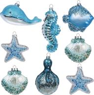 valery madelyn 8ct twinkling ocean silver and blue glass christmas ball ornaments decor, xmas tree ornaments for xmas decoration логотип