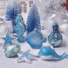 img 2 attached to Valery Madelyn 8ct Twinkling Ocean Silver and Blue Glass Christmas Ball Ornaments Decor, Xmas Tree Ornaments for Xmas Decoration