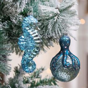 img 1 attached to Valery Madelyn 8ct Twinkling Ocean Silver and Blue Glass Christmas Ball Ornaments Decor, Xmas Tree Ornaments for Xmas Decoration