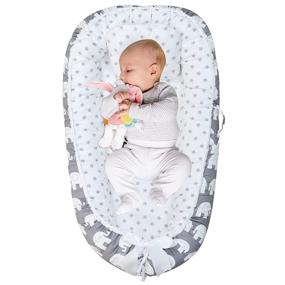 img 4 attached to 🐘 Переносная детская колыбель Abreeze Premium Baby Nest: слоново-серый инфант-лежак для совместного сна - супермягкая и дышащая кроватка для новорожденных с 100% хлопковым чехлом, идеальна с 0 до 24 месяцев.