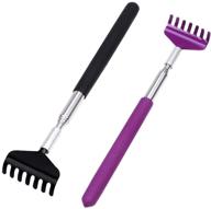 owude portable telescoping back scratcher set - extendable claw metal hand massager tools (black + purple) logo