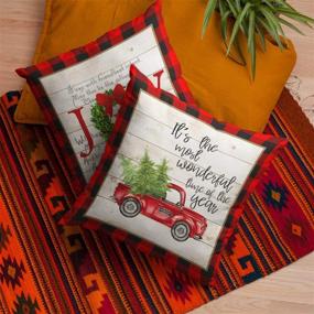 img 1 attached to 🎄 Faromily Christmas Buffalo Plaid Pillow Covers - Set of 4 Decorative Red Black Plaid Truck Throw Pillows - 18 x 18 Inch Winter Holiday Cushion Covers for Farmhouse Christmas Decorations