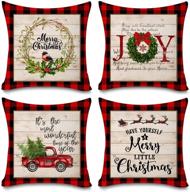 🎄 faromily christmas buffalo plaid pillow covers - set of 4 decorative red black plaid truck throw pillows - 18 x 18 inch winter holiday cushion covers for farmhouse christmas decorations logo