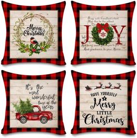 img 4 attached to 🎄 Faromily Christmas Buffalo Plaid Pillow Covers - Set of 4 Decorative Red Black Plaid Truck Throw Pillows - 18 x 18 Inch Winter Holiday Cushion Covers for Farmhouse Christmas Decorations