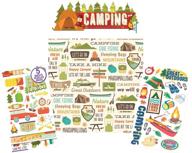 🏕️ camping scrapbook stickers and scrapbooking paper set - camp, rv, camper van, campfire, cabin, outdoor theme stickers and 12x12 cardstock, ideal for planner, journal, photo album, calendars, diy crafts logo