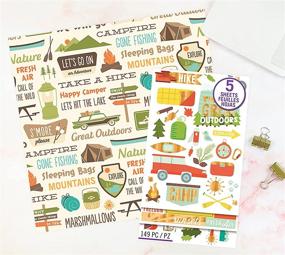 img 2 attached to 🏕️ Camping Scrapbook Stickers and Scrapbooking Paper Set - Camp, RV, Camper Van, Campfire, Cabin, Outdoor Theme Stickers and 12x12 Cardstock, Ideal for Planner, Journal, Photo Album, Calendars, DIY Crafts