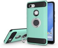 📱 newseego green pixel 3 xl case - armor dual layer 2 in 1, with finger ring holder and kickstand for magnetic car mount - compatible with google pixel 3 xl logo