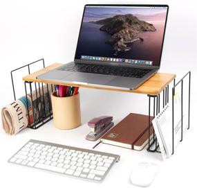 img 4 attached to JJACKCUBE DESIGN Wood Laptop Monitor Stand Riser and Desk Organizer with 2 File Paper Office Supplies Storage Holder - MK531A