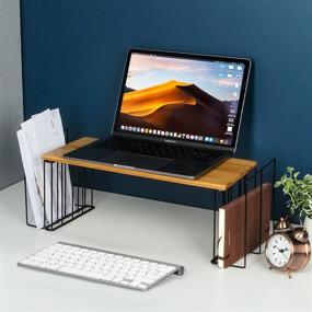 img 3 attached to JJACKCUBE DESIGN Wood Laptop Monitor Stand Riser and Desk Organizer with 2 File Paper Office Supplies Storage Holder - MK531A