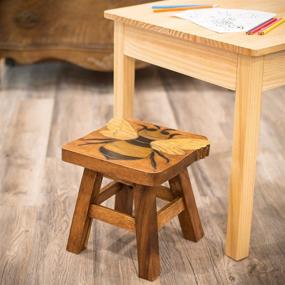 img 3 attached to 🐝 Sea Island Imports Bumble Bee Acacia Hardwood Short Stool with Hand Carved Decorative Design