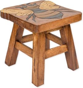 img 4 attached to 🐝 Sea Island Imports Bumble Bee Acacia Hardwood Short Stool with Hand Carved Decorative Design