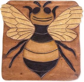 img 2 attached to 🐝 Sea Island Imports Bumble Bee Acacia Hardwood Short Stool with Hand Carved Decorative Design