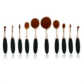 img 2 attached to 🌹 BeautyCoco Oval Makeup Brush Set: Professional 10 Piece Rose Gold Brushes for Foundation, Contour, Concealer, and Blending