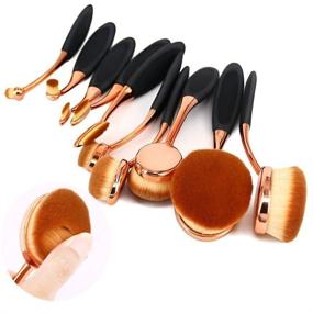 img 4 attached to 🌹 BeautyCoco Oval Makeup Brush Set: Professional 10 Piece Rose Gold Brushes for Foundation, Contour, Concealer, and Blending