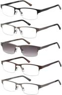 👓 5-pack eyecedar metal half-frame reading glasses for men - spring hinges, stainless steel material, sun readers 2.00 included logo