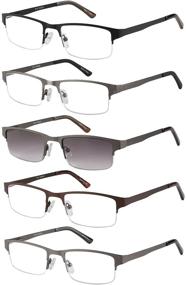 img 4 attached to 👓 5-Pack Eyecedar Metal Half-Frame Reading Glasses for Men - Spring Hinges, Stainless Steel Material, Sun Readers 2.00 Included