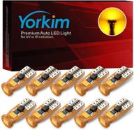 🔆 yorkim newest t10 led bulb canbus error free 6-smd super bright emc chipsets, amber interior led lights for car dome, map, door, marker, license plate, trunk, 168 w5w 2825 sockets pack of 10 logo