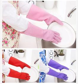 img 1 attached to 🧤 Waterproof Reusable Nitrile Gloves - 4 Pairs, Ideal for Dishwashing, Car-washing, Laundry & Household Cleaning (Medium)