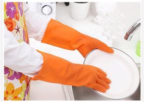 img 2 attached to 🧤 Waterproof Reusable Nitrile Gloves - 4 Pairs, Ideal for Dishwashing, Car-washing, Laundry & Household Cleaning (Medium)