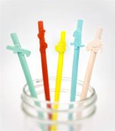 🌿 eco-friendly kids' silicone drinking straws - colorful fun animal design - food grade, non-toxic, and reusable - includes free cleaning brush logo
