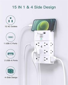 img 3 attached to Addtam Multi Plug Outlet - 12 Outlet Extender with USB Ports - Home/Office Surge Protector Power Strip - White