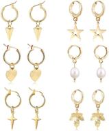 👂 pack of 6 gold hoop earrings sets for women and girls with sensitive ears - teen star earrings set - huggie spike hoop earrings - women's dangle charm earrings logo