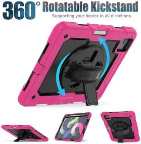 img 1 attached to 📱 SEYMAC iPad Air 4th Generation Case 2020: Full Protection, 360 Rotatable Hand Strap Kickstand, Black/Pink