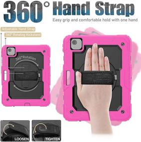 img 2 attached to 📱 SEYMAC iPad Air 4th Generation Case 2020: Full Protection, 360 Rotatable Hand Strap Kickstand, Black/Pink