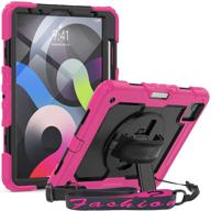 📱 seymac ipad air 4th generation case 2020: full protection, 360 rotatable hand strap kickstand, black/pink logo