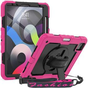 img 4 attached to 📱 SEYMAC iPad Air 4th Generation Case 2020: Full Protection, 360 Rotatable Hand Strap Kickstand, Black/Pink