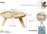 🍷 compact folding wine picnic table - portable wood beer table for outdoor events | premium wine picnic table with glass holders, tray for cheese and fruits | ideal snack board for parties, camping (beige) logo