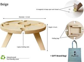 img 4 attached to 🍷 Compact Folding Wine Picnic Table - Portable Wood Beer Table for Outdoor Events | Premium Wine Picnic Table with Glass Holders, Tray for Cheese and Fruits | Ideal Snack Board for Parties, Camping (Beige)