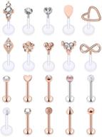 scerring 16g lip rings: premium stainless steel labret monroe lip rings - stylish nail, tragus and helix earrings studs - medusa piercing jewelry, 8mm - pack of 20pcs logo