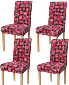 img 4 attached to OVEELER Buffalo Plaid Christmas Chair Covers Set of 4 - Removable Washable Slipcovers for Dining Room - Festive Decor for Home Party Banquet Hotel Holiday