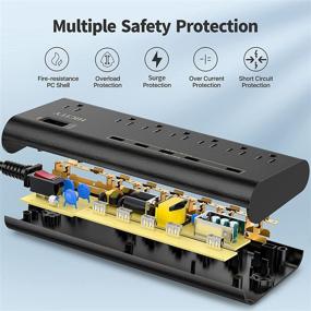 img 1 attached to 🔋 Распределитель питания Hicity с USB: защита от перенапряжения, крепление на стену, 7 розеток и 5 портов для зарядки USB - необходим для студенческой комнаты, домашнего офиса и многого другого!