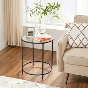 img 3 attached to 🌼 VASAGLE Round Side Table, Glass End Table with Metal Frame, Small Coffee Accent Table, Bedside Table, Modern Style, Ideal for Living Room, Balcony, Bedroom, Black Finish ULGT020B01