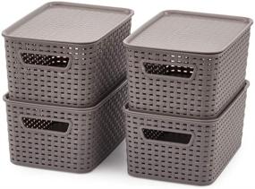 img 4 attached to 📦 Organize with Ease: EZOWare Set of 4 Stackable Lidded Storage Bins with Handles