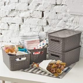 img 1 attached to 📦 Organize with Ease: EZOWare Set of 4 Stackable Lidded Storage Bins with Handles