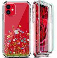 firmge 360 full-body coverage case for iphone 11, with 2 x tempered glass screen protector, military grade shockproof floral design phone protective cover - clear flower 01 logo