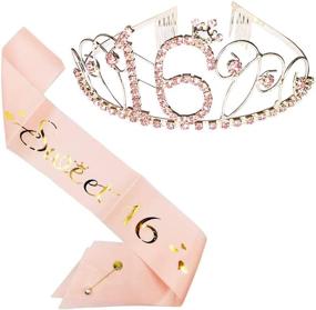 img 1 attached to 🌹 Rose Golden 16th Birthday Party Supplies: Tiara, Sash & Rhinestone Kit