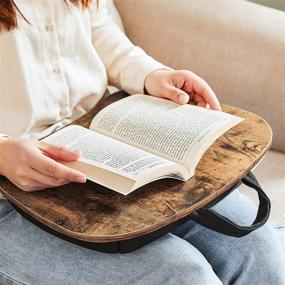 img 2 attached to 🛏️ SONGMICS Lap Desk: Versatile Bed Tray and Cushioned Laptop Table with Handle - Rustic Brown, 15.7 x 12.6 x 3.1 Inches