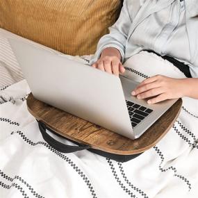 img 3 attached to 🛏️ SONGMICS Lap Desk: Versatile Bed Tray and Cushioned Laptop Table with Handle - Rustic Brown, 15.7 x 12.6 x 3.1 Inches