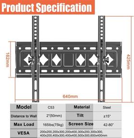 img 3 attached to SJBRWN Tilting TV Wall Mount for 42-80 inch LED LCD Plasma 4K Flat Panel Curved Screen TV Monitor; Fits 49 50 55 60 65 70 75 with VESA up to 600x400mm; Supports 165lbs; Low Profile Wall Mount Bracket