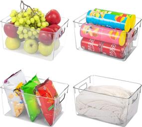 img 4 attached to 🌟 Large Refrigerator Organizer Bins - Set of 4 Clear Plastic Storage Boxes with Handles | Stackable Fridge, Pantry, Bathroom, Bedroom, Cabinet, Cupboard, and Freezer Organizer Bins | BPA Free