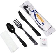 🍽️ r noble 80-piece heavy duty plastic silverware set with napkins, salt, pepper - individually wrapped disposable cutlery kit logo