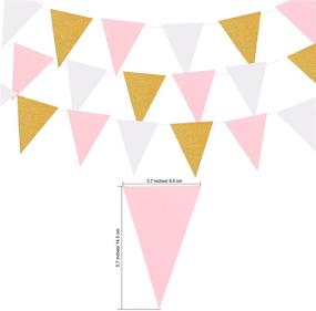 img 3 attached to MerryNine Triangle Flag Bunting Banner: Vintage Style Pennant Banner for Weddings, Baby 🎉 Showers, and Events - 3 Pack, 30 Feet, 45pcs Flags (Pink White Gold Glitter)