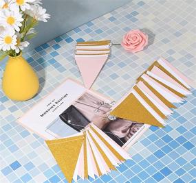 img 2 attached to MerryNine Triangle Flag Bunting Banner: Vintage Style Pennant Banner for Weddings, Baby 🎉 Showers, and Events - 3 Pack, 30 Feet, 45pcs Flags (Pink White Gold Glitter)